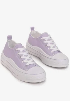 Fioletowe Sznurowane Trampki na Grubej Podeszwie Dayami