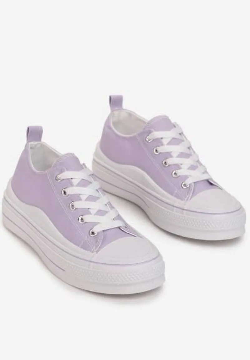 Fioletowe Sznurowane Trampki na Grubej Podeszwie Dayami