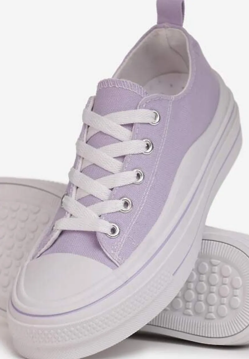 Fioletowe Sznurowane Trampki na Grubej Podeszwie Dayami