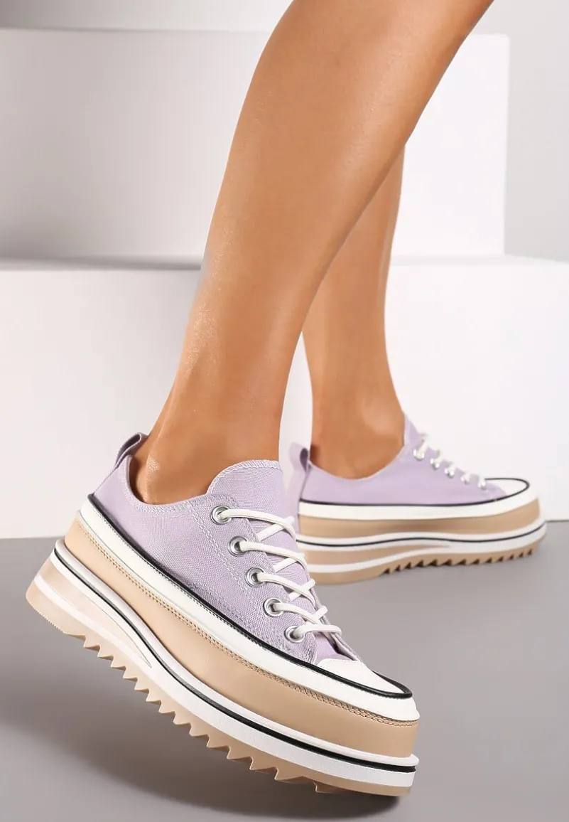 Fioletowe Trampki na Masywnej Platformie z Cholewką przed Kostkę Ableeva