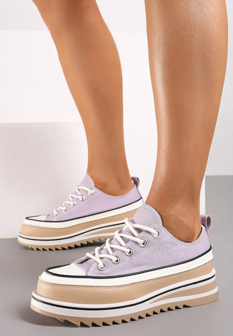 Fioletowe Trampki na Masywnej Platformie z Cholewką przed Kostkę Ableeva