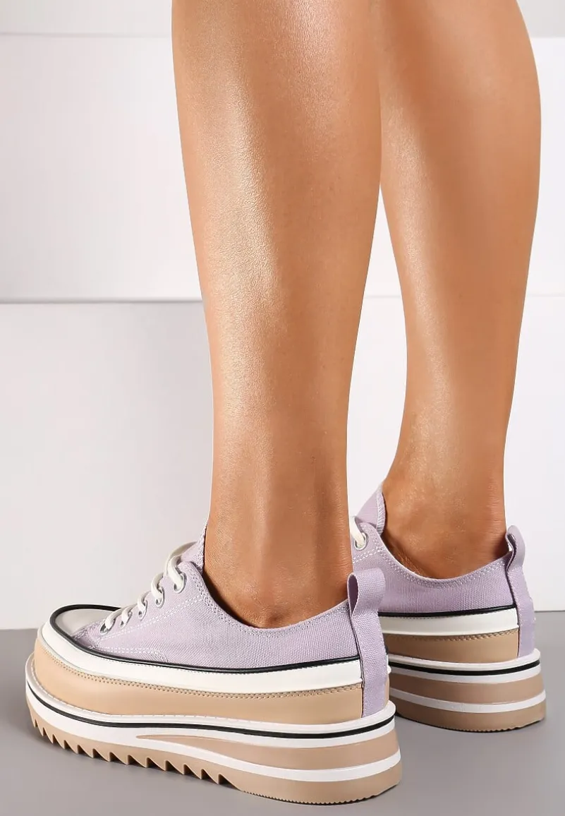 Fioletowe Trampki na Masywnej Platformie z Cholewką przed Kostkę Ableeva
