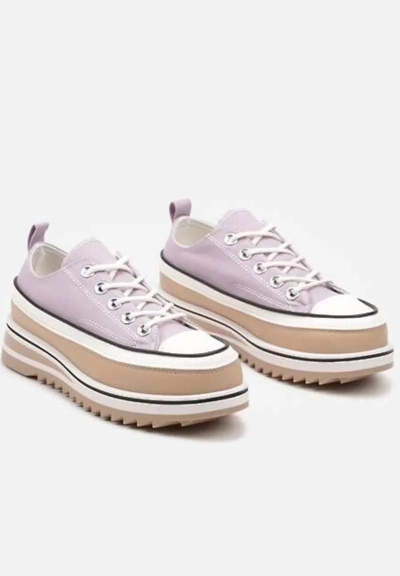 Fioletowe Trampki na Masywnej Platformie z Cholewką przed Kostkę Ableeva