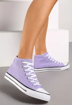 Fioletowe Trampki na Płaskiej Podeszwie z Lamówką Vinys