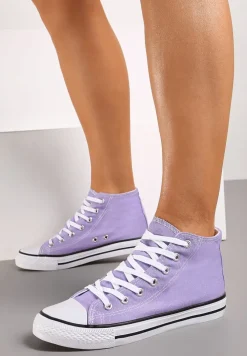Fioletowe Trampki na Płaskiej Podeszwie z Lamówką Vinys