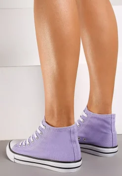 Fioletowe Trampki na Płaskiej Podeszwie z Lamówką Vinys