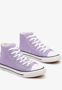 Fioletowe Trampki na Płaskiej Podeszwie z Lamówką Vinys
