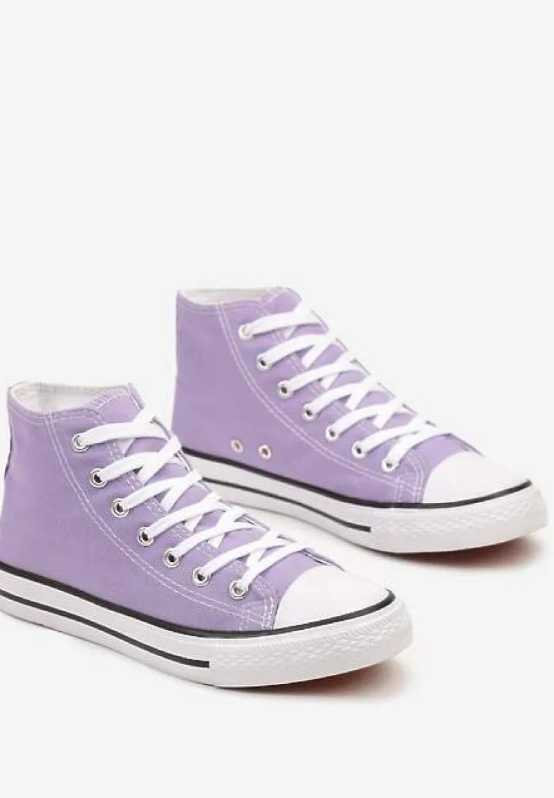 Fioletowe Trampki na Płaskiej Podeszwie z Lamówką Vinys