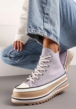 Fioletowe Trampki na Wysokiej Platformie z Cholewką za Kostkę Anlitela