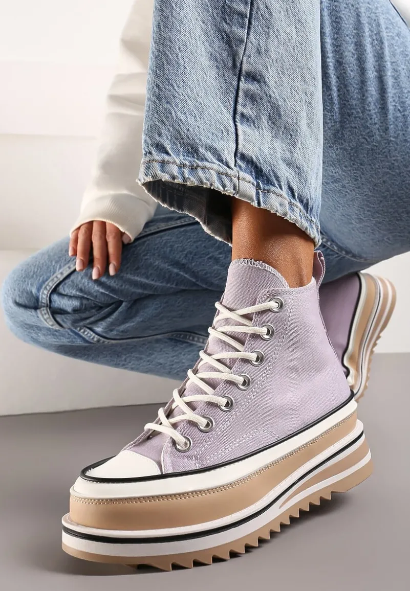 Fioletowe Trampki na Wysokiej Platformie z Cholewką za Kostkę Anlitela