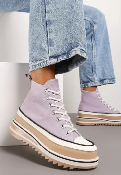 Fioletowe Trampki na Wysokiej Platformie z Cholewką za Kostkę Anlitela