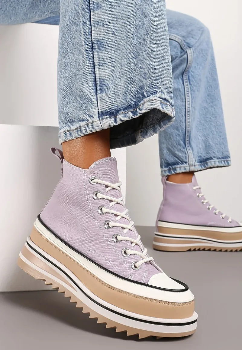 Fioletowe Trampki na Wysokiej Platformie z Cholewką za Kostkę Anlitela