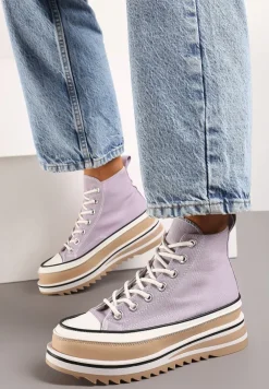 Fioletowe Trampki na Wysokiej Platformie z Cholewką za Kostkę Anlitela
