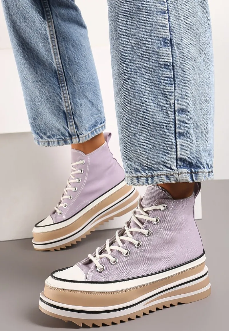 Fioletowe Trampki na Wysokiej Platformie z Cholewką za Kostkę Anlitela