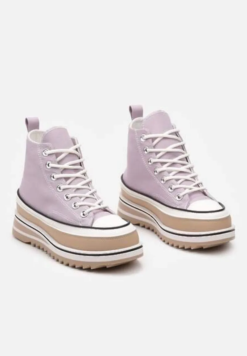 Fioletowe Trampki na Wysokiej Platformie z Cholewką za Kostkę Anlitela