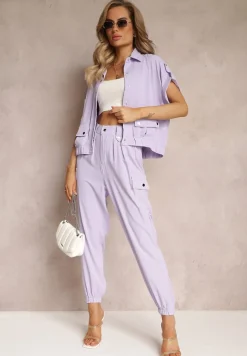 Fioletowy 2-częściowy Komplet z Bluzką i Spodniami Ezrala