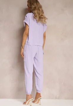 Fioletowy 2-częściowy Komplet z Bluzką i Spodniami Ezrala