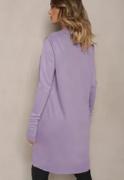 Fioletowy Kardigan Bez Zapięć o Prostym Kroju ze Wsuwanymi Kieszonkami Torinia