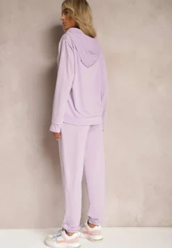 Fioletowy Klasyczny Komplet Dresowy z Bluzą Kangurką i Spodniami Typu Jogger Salevia