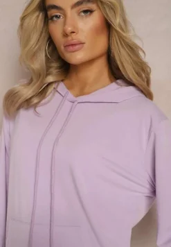 Fioletowy Klasyczny Komplet Dresowy z Bluzą Kangurką i Spodniami Typu Jogger Salevia