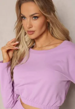 Fioletowy Komplet Dresowy Bluza Cropped i Spodnie z Kieszeniami Cargo Xerlesa