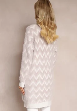 Fioletowy Niezapinany Kardigan o Przedłużonym Fasonie w Zygzaki Chevron Oherna