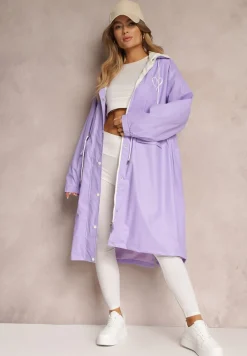 Fioletowy Płaszcz z Kapturem i Ściągaczem w Talii Maiar