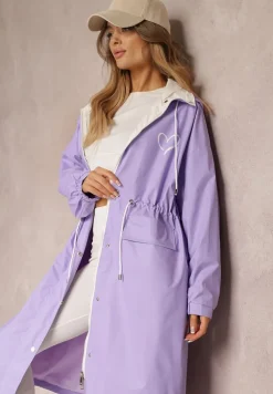 Fioletowy Płaszcz z Kapturem i Ściągaczem w Talii Maiar