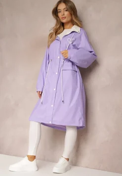 Fioletowy Płaszcz z Kapturem i Ściągaczem w Talii Maiar