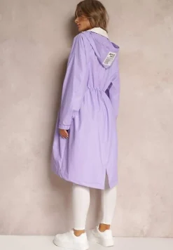 Fioletowy Płaszcz z Kapturem i Ściągaczem w Talii Maiar