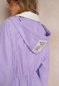 Fioletowy Płaszcz z Kapturem i Ściągaczem w Talii Maiar