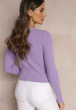 Fioletowy Sweter z Cienkimi Łańcuszkami i Wycięciem z Przodu Daveah