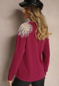 Fioletowy Sweter z Wiskozą Ozdobiony Koralikami i Cekinami Nevarita