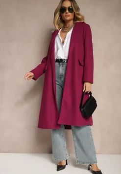 Fioletowy Taliowany Płaszcz z Wiązanym Paskiem Seraphique