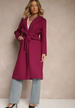 Fioletowy Taliowany Płaszcz z Wiązanym Paskiem Seraphique