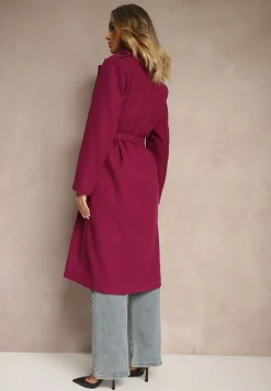 Fioletowy Taliowany Płaszcz z Wiązanym Paskiem Seraphique