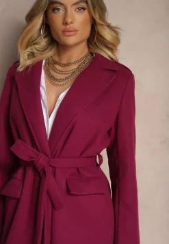 Fioletowy Taliowany Płaszcz z Wiązanym Paskiem Seraphique
