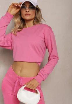 Fuksjowa Bluza z Bawełną ze Ściągaczami przy Rękawach i w Pasie Alberia