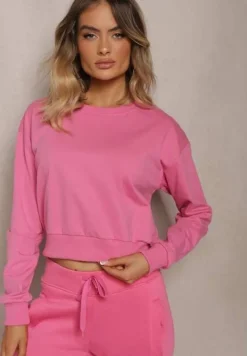 Fuksjowa Bluza z Bawełną ze Ściągaczami przy Rękawach i w Pasie Alberia