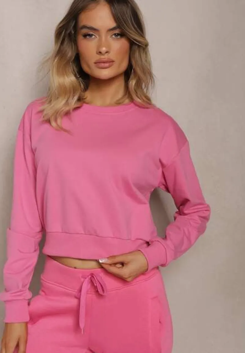 Fuksjowa Bluza z Bawełną ze Ściągaczami przy Rękawach i w Pasie Alberia