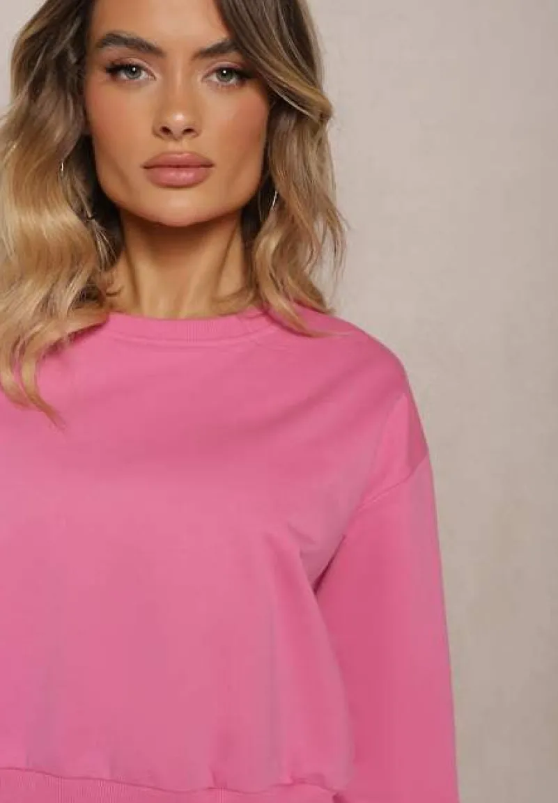 Fuksjowa Bluza z Bawełną ze Ściągaczami przy Rękawach i w Pasie Alberia