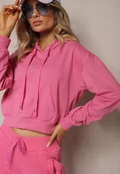Fuksjowa Bluza z Kapturem i Bawełną Ozdobiona Ściągaczami Evianae