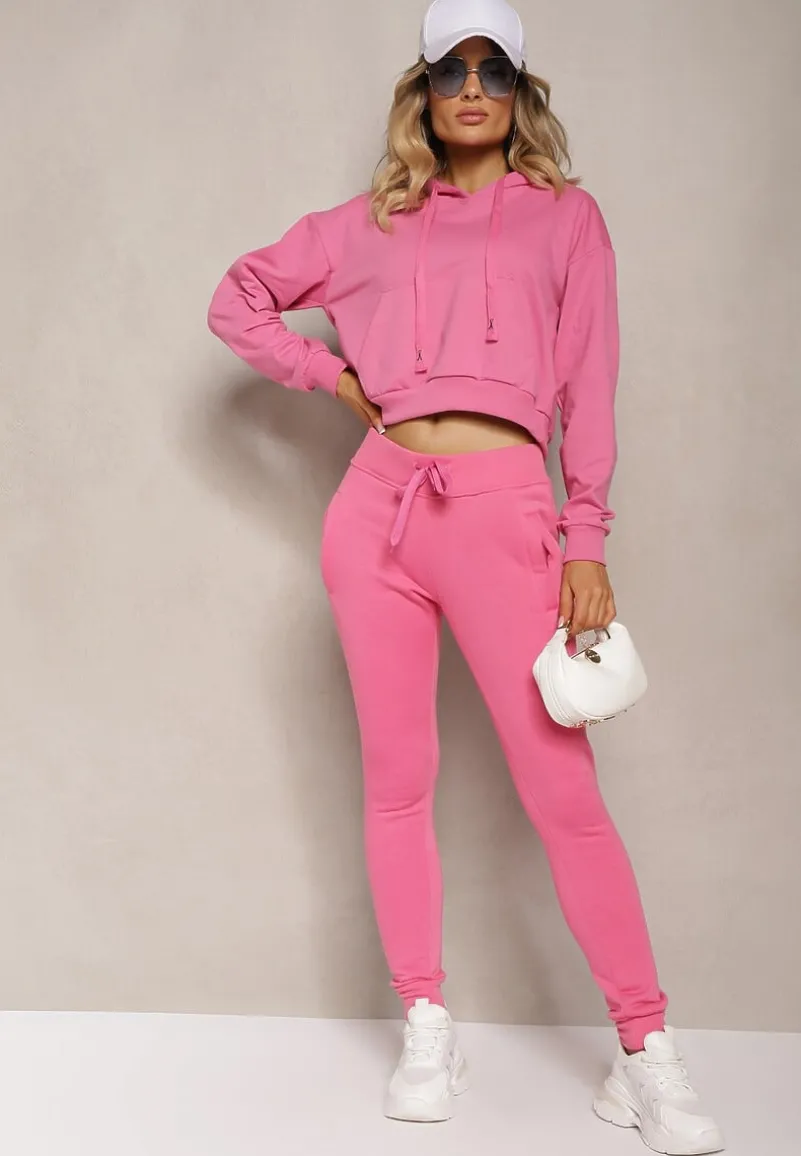 Fuksjowa Bluza z Kapturem i Bawełną Ozdobiona Ściągaczami Evianae