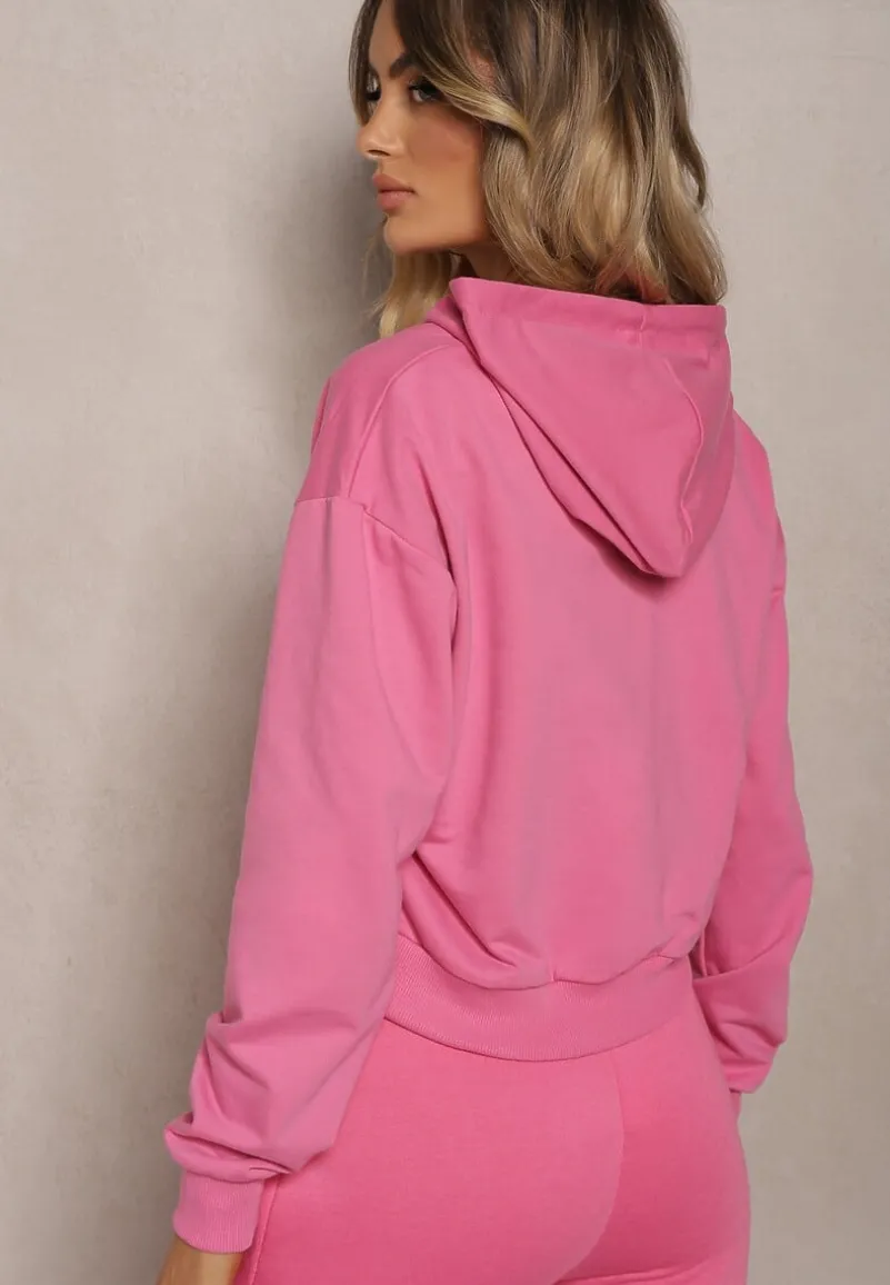 Fuksjowa Bluza z Kapturem i Bawełną Ozdobiona Ściągaczami Evianae