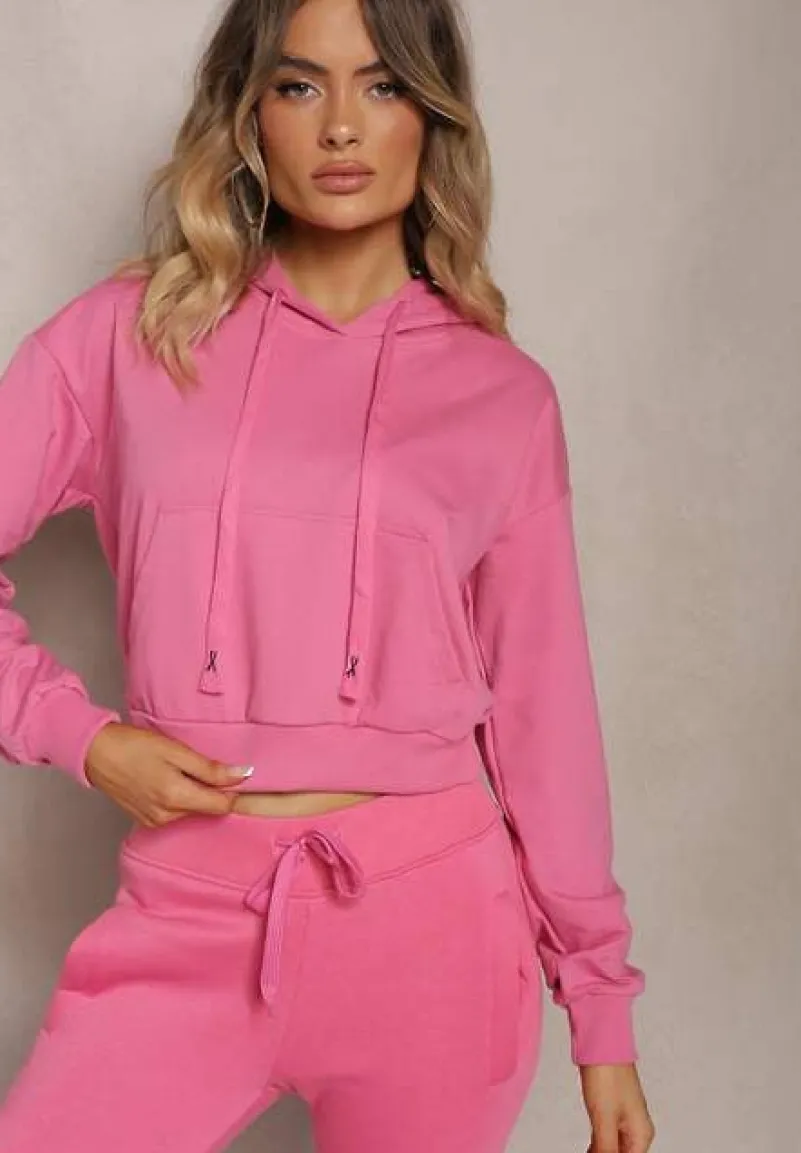 Fuksjowa Bluza z Kapturem i Bawełną Ozdobiona Ściągaczami Evianae