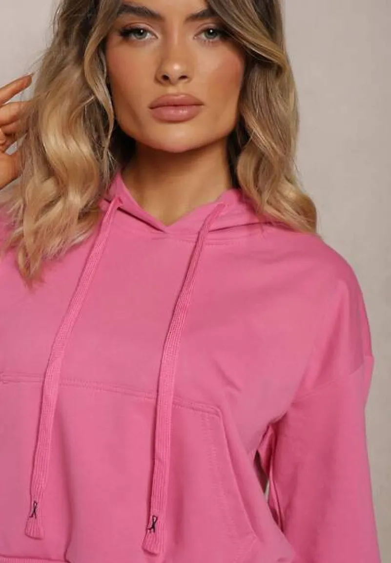 Fuksjowa Bluza z Kapturem i Bawełną Ozdobiona Ściągaczami Evianae