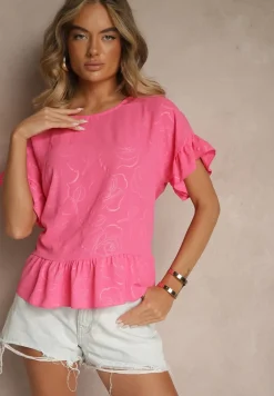 Fuksjowa Bluzka Oversize Ozdobiona Falbanami Liriele