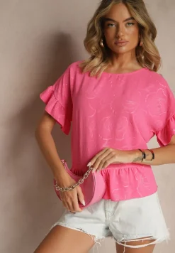 Fuksjowa Bluzka Oversize Ozdobiona Falbanami Liriele