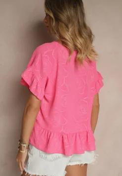 Fuksjowa Bluzka Oversize Ozdobiona Falbanami Liriele