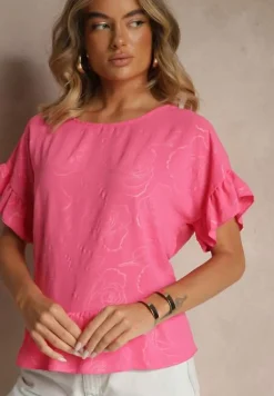 Fuksjowa Bluzka Oversize Ozdobiona Falbanami Liriele